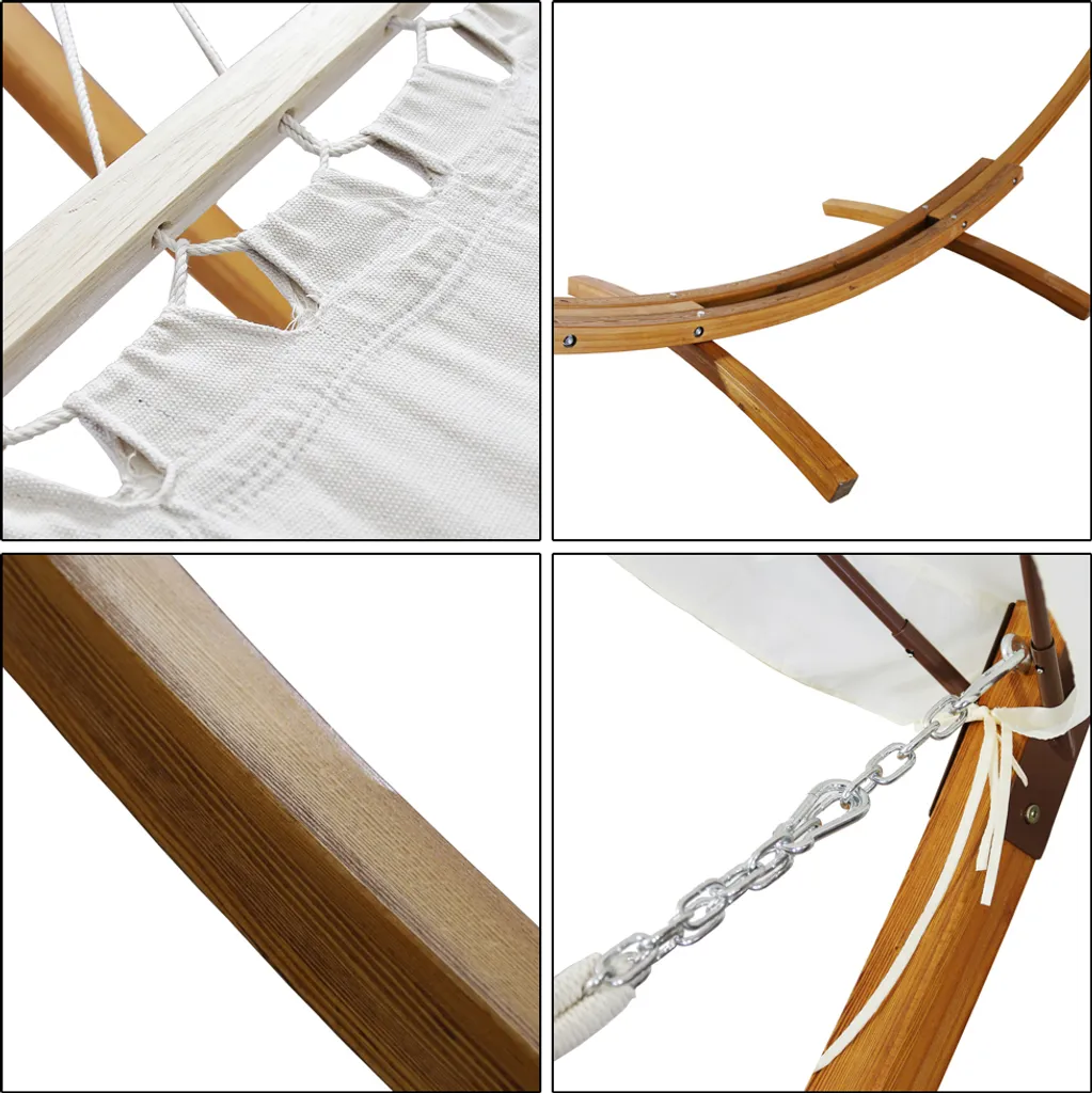 Clanmacy Haengematte Mit Gestell Und Sonnendach, Hammock Aus Wetterfestem Laerchenholz, Bis 200kg, Stabhaengematte Fuer 2 Personen Outdoor Und Indoor 5 Clanmacy Haengematte Mit Gestell Und Sonnendach, Hammock Aus Wetterfestem Laerchenholz, Bis 200kg, Stabhaengematte Fuer 2 Personen Outdoor Und Indoor – Bild 5