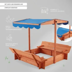 HOME DELUXE - Sandkasten BUDDELKISTE - 110 X 110 X 110 Cm - , Mit Höhenverstellbarem Sonnendach, Mit Umklappbaren Bänken I Sandbox -Grünwelt Exporteren Garten-Winkel 322247aeb7d4e27b2f36407b1980c3bf