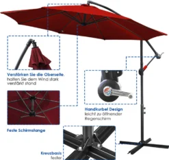 Lospitch 3m Sonnenschirm Ampelschirm Gartenschirm Terrassen UV40+ Marktschirm,Rot,3m -Grünwelt Exporteren Garten-Winkel 32df2c6f39a3fca7c725ccab173caecd
