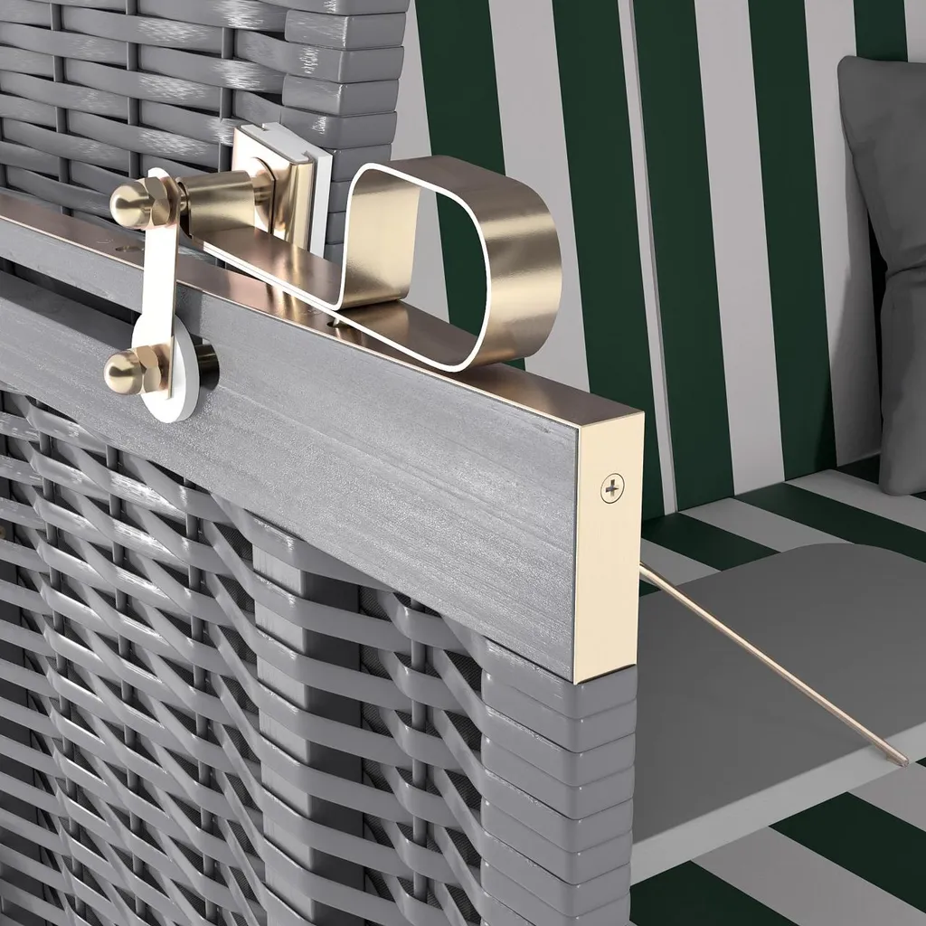 Sanzaro Strandkorb XL120 Cm Deluxe Zweisitzer Holz Und Poly-Rattan Volllieger 4 X Kissen Klappbare Rückenlehne 2 Personen Grün-Weiss Blockstreifen 6 Sanzaro Strandkorb XL120 Cm Deluxe Zweisitzer Holz Und Poly-Rattan Volllieger 4 X Kissen Klappbare Rückenlehne 2 Personen Grün-Weiss Blockstreifen – Bild 6