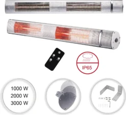 AREBOS Infrarot Heizstrahler Mit Fernbedienung, 3000W, 3 Heizstufen, Terrassenheizer, Wand-Heizstrahler, Silber -Grünwelt Exporteren Garten-Winkel 337af5b64f58b9041a91ecc614e7bc6a