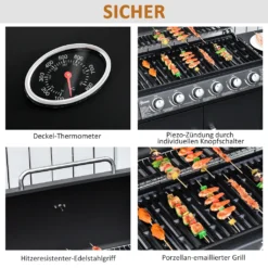 Outsunny Gasgrill BBQ Grillwagen Mit 6 Brennern 1 Seitenbrenner Schrank Multifunktion Metall Schwarz 135 X 50 X 100 Cm -Grünwelt Exporteren Garten-Winkel 33ec8d0bb982f021804f71e09dec9d0a