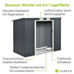 Juskys Metall Gerätehaus M Mit Pultdach, Schiebetür & Fundament - 4m³ - 213×130×173 Cm - Anthrazit - Geräteschuppen Gartenhaus Garten Schuppen 14 Juskys Metall Gerätehaus M Mit Pultdach, Schiebetür & Fundament - 4m³ - 213×130×173 Cm - Anthrazit - Geräteschuppen Gartenhaus Garten Schuppen -Grünwelt Exporteren Garten-Winkel 342325836d5ae70fae298285d1d55429