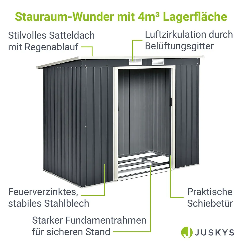 Juskys Metall Gerätehaus M Mit Pultdach, Schiebetür & Fundament - 4m³ - 213×130×173 Cm - Anthrazit - Geräteschuppen Gartenhaus Garten Schuppen 3 Juskys Metall Gerätehaus M Mit Pultdach, Schiebetür & Fundament - 4m³ - 213×130×173 Cm - Anthrazit - Geräteschuppen Gartenhaus Garten Schuppen – Bild 3