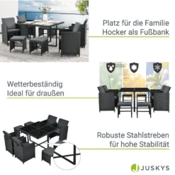 Juskys Polyrattan Sitzgruppe Baracoa L 9-teilig Wetterfest & Stapelbar – Gartenmöbel Set Mit 4 Stühle, 4 Hocker & Tisch Für Garten & Terrasse 15 Juskys Polyrattan Sitzgruppe Baracoa L 9-teilig Wetterfest & Stapelbar – Gartenmöbel Set Mit 4 Stühle, 4 Hocker & Tisch Für Garten & Terrasse -Grünwelt Exporteren Garten-Winkel 357f38ca13320789c3ead480fecfcc10