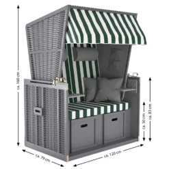 Sanzaro Strandkorb XL120 Cm Deluxe Zweisitzer Holz Und Poly-Rattan Volllieger 4 X Kissen Klappbare Rückenlehne 2 Personen Grün-Weiss Blockstreifen 23 Sanzaro Strandkorb XL120 Cm Deluxe Zweisitzer Holz Und Poly-Rattan Volllieger 4 X Kissen Klappbare Rückenlehne 2 Personen Grün-Weiss Blockstreifen -Grünwelt Exporteren Garten-Winkel 368e97a8bf6876b99cb9aea85c922342