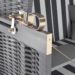 Sanzaro Strandkorb XL120 Cm Deluxe Zweisitzer Holz Und Poly-Rattan Volllieger 4 X Kissen Klappbare Rückenlehne 2 Personen Grau-Weiss Blockstreifen -Grünwelt Exporteren Garten-Winkel 371eb79c6a37d522acea5e6e43542d66