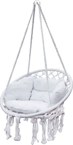Relax Hängesessel 80 X 60 Cm - Weiß - Hängekorb Inklusive Kissen Für Innen Und Außen