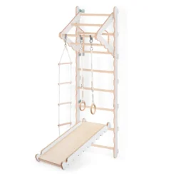 MAMOI® Klettergerüst Indoor, Sprossenwand Für Kinderzimmer Mit Rutsche, Turnringe Kinder Für Klettern, Kletterwand Und Spielgeräte, Turngeräte Mit Klimmzugstange Für Drinnen, Sportgeräte Ab 3 Jahren