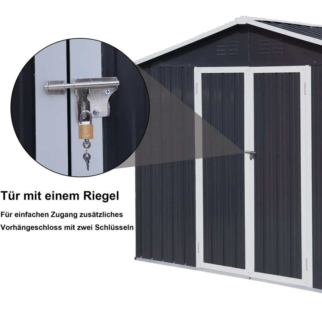 Metall XXXL Gerätehaus 305x254x191cm Mit Fundament Satteldach Geräteschuppen Garten Schuppen Pultdach Schwarz 6 Metall XXXL Gerätehaus 305x254x191cm Mit Fundament Satteldach Geräteschuppen Garten Schuppen Pultdach Schwarz – Bild 6
