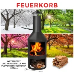 BBQ Collection Gartenkamin - Mit Schornstein - Outdoor-Ofen - 134 X 44,5 CM - Mit Schürhaken - Schwarz -Grünwelt Exporteren Garten-Winkel 37b610befd111f3d673443bc869af6a7