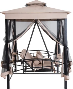 Outsunny Hollywoodschaukel Gartenschaukel Schaukel Mit Seitenwänden 3-Sitzer Beige 230 X 149 X 232cm -Grünwelt Exporteren Garten-Winkel 38355d9ceca4004d4ad4f4d8de6d62b4