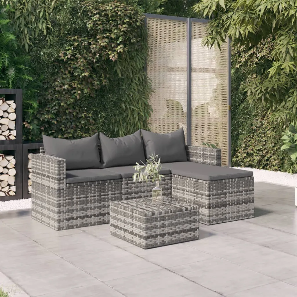 VidaXL 3-tlg. Garten-Lounge-Set Mit Kissen Grau Poly Rattan 2 VidaXL 3-tlg. Garten-Lounge-Set Mit Kissen Grau Poly Rattan – Bild 2
