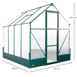 Outsunny Gewächshaus Für Den Garten, Vielseitig Nutzbar Als Treibhaus, Tomatenhaus, Frühbeet Und Pflanzenhaus, 4 Mm PC Sonnenschutzplatte, Aluminium, Transparent+Grün, 250x190x219 Cm -Grünwelt Exporteren Garten-Winkel 38add3ff5679ddbcebde18c5820d28dc