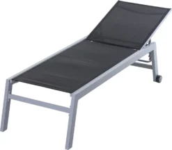 Outsunny Sonnenliege, Gartenliege, 5-stufige Rückenlehne, Aluminium, Schwarz, 169 X 65 X 102 Cm