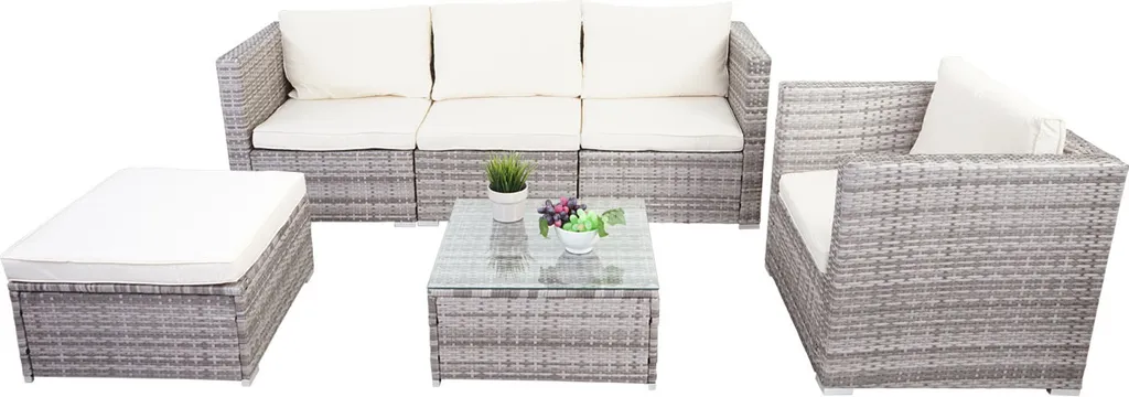 Poly-Rattan-Garnitur Busto, Gartengarnitur Sitzgruppe Sofa Lounge-Set Grau, Kissen Creme 3 Poly-Rattan-Garnitur Busto, Gartengarnitur Sitzgruppe Sofa Lounge-Set Grau, Kissen Creme – Bild 3