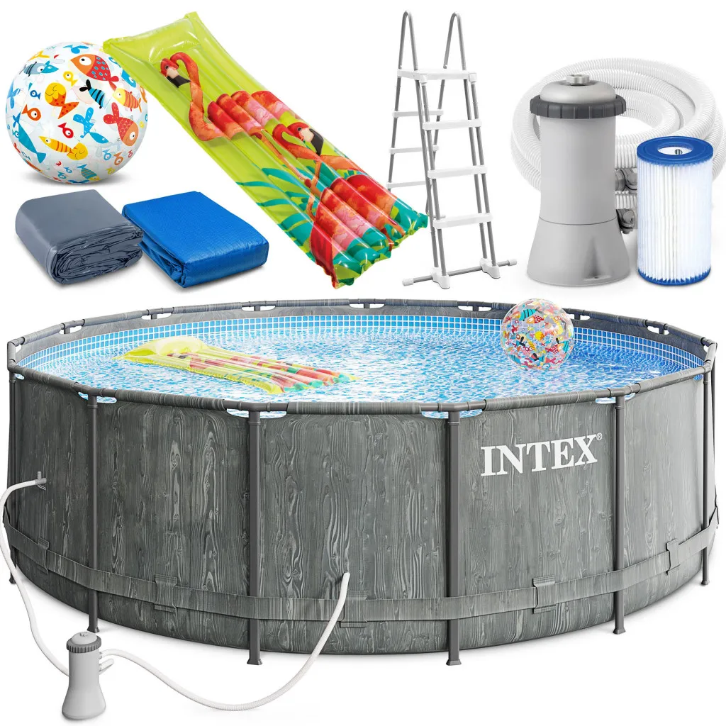 Intex Greywood Prism Frame 457x122 Cm Schwimmbecken 26742 Komplett-Set Mit Pumpe, Unterlegeplane, Abdeckplane Und Leiter Sowie Extra-Zubehör Wie: Luftmatratze Und Strandball 1 Intex Greywood Prism Frame 457x122 Cm Schwimmbecken 26742 Komplett-Set Mit Pumpe, Unterlegeplane, Abdeckplane Und Leiter Sowie Extra-Zubehör Wie: Luftmatratze Und Strandball