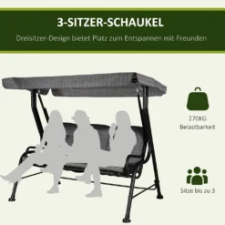Outsunny Hollywoodschaukel, 3-Sitzer Gartenschaukel, Verstellbares Sonnendach, Textilene Grau 200 X 120 X 170 Cm -Grünwelt Exporteren Garten-Winkel 3f6f27c24c17bbc69cf7dacb0884c133
