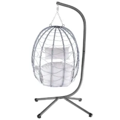 Juskys Hängesessel Aria Mit Kissen - Höhenverstellbar & Faltbar - Polyrattan Hängeschaukel Outdoor & Indoor - Korbhängesessel Silber Bis 130kg -Grünwelt Exporteren Garten-Winkel 40543f206762bb776ec92ca96bc97cbc