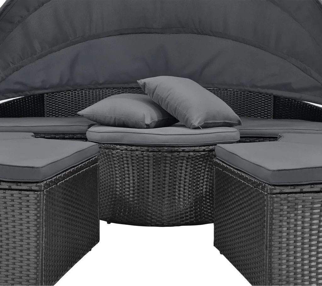 Juskys 2in1 XXL Polyrattan Sonneninsel & Sitzgruppe Puerto Plata – Set Mit Dach, Kissen, Tisch Und Hockern – Liegeinsel Lounge Wetterfest Garten 11 Juskys 2in1 XXL Polyrattan Sonneninsel & Sitzgruppe Puerto Plata – Set Mit Dach, Kissen, Tisch Und Hockern – Liegeinsel Lounge Wetterfest Garten – Bild 11