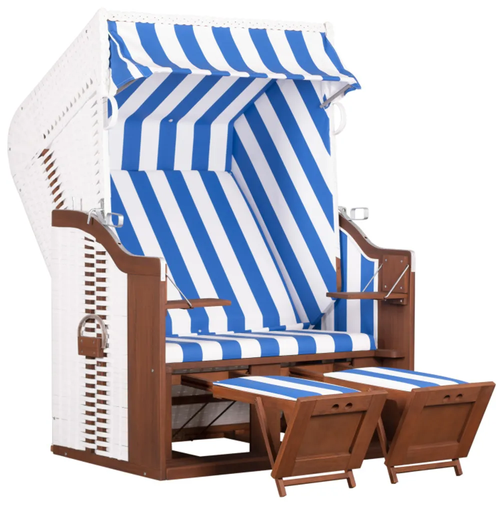 DeVries Strandkorb Profi Ostsee Fehmarn PE White Des.991 Blau- Weiß 12 DeVries Strandkorb Profi Ostsee Fehmarn PE White Des.991 Blau- Weiß – Bild 12