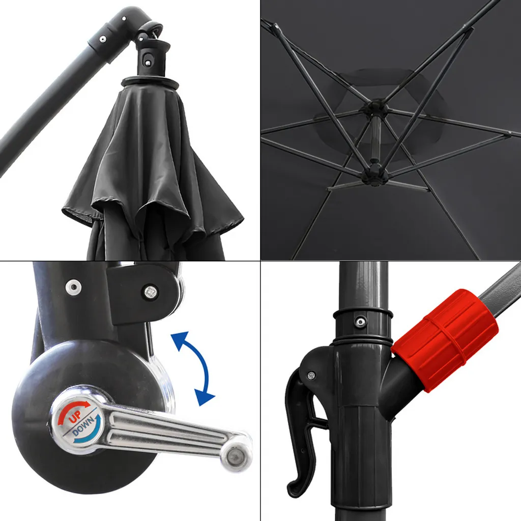 EINFEBEN 3.5m Sonnenschirm Gartenschirm Ampelschirm Marktschirm Kurbelschirm Alu,Grau,3.5m 6 EINFEBEN 3.5m Sonnenschirm Gartenschirm Ampelschirm Marktschirm Kurbelschirm Alu,Grau,3.5m – Bild 6