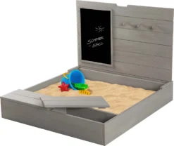 Roba Sandkasten Mit Deckel, HxBxT: 65,5 X 85 X 80 Cm, Sandkiste Aufklappbar Mit Tafel Und 3 Haken, Massivholz, Grau Lasiert, Wetterfest Und Umweltfreundlich, Aus Nachhaltiger Forstwirtschaft -Grünwelt Exporteren Garten-Winkel 4342d80d407150a828ec739ba548de46