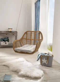 Korb-Hängesessel Rattan, Maße: 64 X 54 X 47 Cm, Gesamthöhe 180 Cm, Kissen 40 X 48 Cm