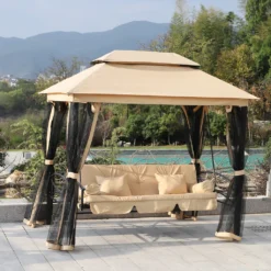Outsunny Hollywoodschaukel Gartenschaukel Schaukel Mit Seitenwänden 3-Sitzer Beige 230 X 149 X 232cm -Grünwelt Exporteren Garten-Winkel 43e5d349ef64a829333ed976aeeaf461