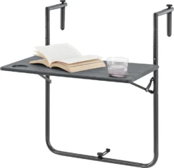 Hängetisch Badolato 84 X 60 X 60 Cm Balkontisch Mit 2 Getränkehalter Klapptisch Eckig Höhenverstellbar Stahlgestell Dunkelgrau