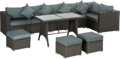 Outsunny Polyrattan Sitzgarnitur 10 Tlg. Sitzgruppe Gartenset Sofagarnitur Gartenmöbel Set Lounge Stahl Luxus Dunkelgrau