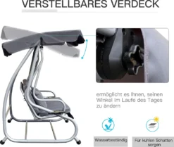 Outsunny Hollywoodschaukel Gartenschaukel 3-Sitzer Liegefunktion Stahl Grau 200x120x164cm -Grünwelt Exporteren Garten-Winkel 464fd5fae16220b2220d45364ea64294