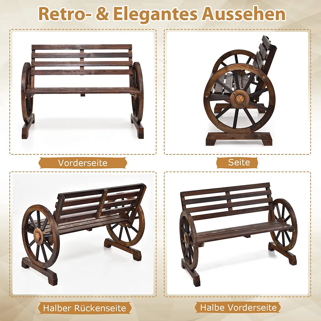 COSTWAY 2 Sitzer Gartenbank, Sitzbank Holz, Holzbank Retro-Design, Ideal Für Hinterhof, Straße, Garten 4 COSTWAY 2 Sitzer Gartenbank, Sitzbank Holz, Holzbank Retro-Design, Ideal Für Hinterhof, Straße, Garten – Bild 4