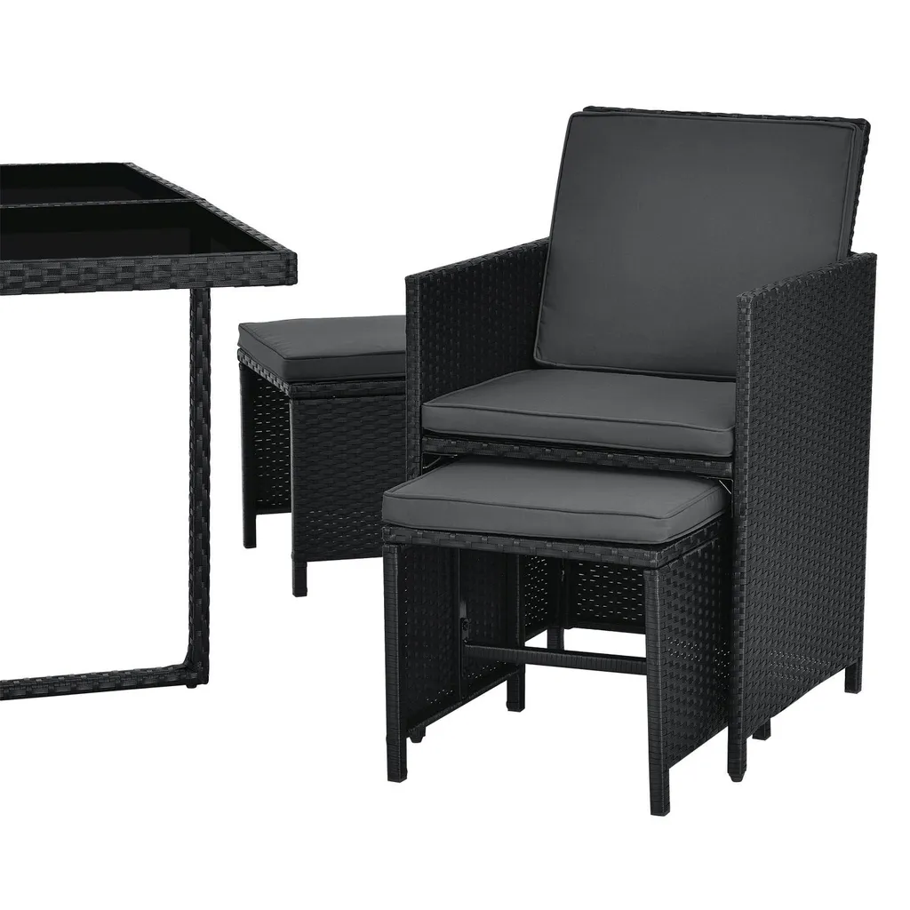 Juskys Polyrattan Sitzgruppe Baracoa L 9-teilig Wetterfest & Stapelbar – Gartenmöbel Set Mit 4 Stühle, 4 Hocker & Tisch Für Garten & Terrasse 11 Juskys Polyrattan Sitzgruppe Baracoa L 9-teilig Wetterfest & Stapelbar – Gartenmöbel Set Mit 4 Stühle, 4 Hocker & Tisch Für Garten & Terrasse – Bild 11