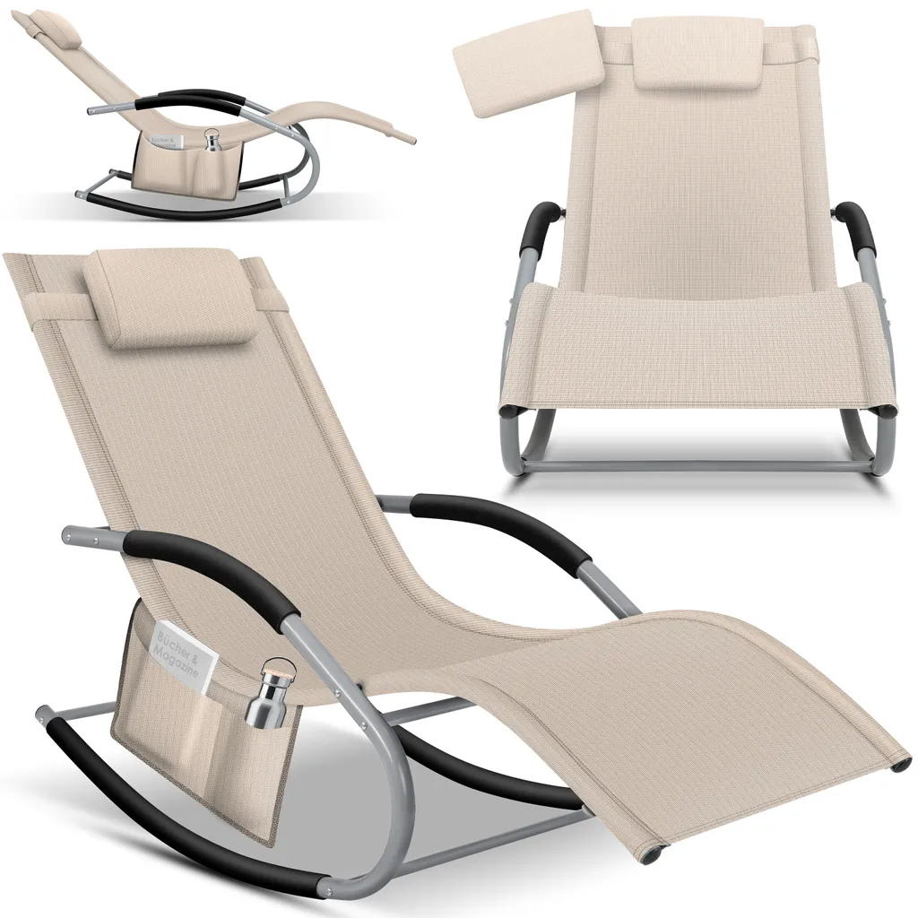 KESSER® Sonnenliege Relaxliege Schwungliege | Gartenliege | Gartenstuhl | Klappstuhl Faltbar | Liegestuhl | Schaukelsessel | Ergonomische Relaxsessel | Wetterfest | 150 Kg Belastung |, Farbe:Beige 2 KESSER® Sonnenliege Relaxliege Schwungliege | Gartenliege | Gartenstuhl | Klappstuhl Faltbar | Liegestuhl | Schaukelsessel | Ergonomische Relaxsessel | Wetterfest | 150 Kg Belastung |, Farbe:Beige – Bild 2