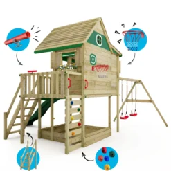 WICKEY Stelzenhaus Smart GreenHouse Mit Schaukel & Rutsche,integriertem Sandkasten Und Großem Spielhaus Mit Massiver Treppe Mit Handlauf, Fenstern, Rollos Und Blumenkasten - Grün 8 WICKEY Stelzenhaus Smart GreenHouse Mit Schaukel & Rutsche,integriertem Sandkasten Und Großem Spielhaus Mit Massiver Treppe Mit Handlauf, Fenstern, Rollos Und Blumenkasten - Grün -Grünwelt Exporteren Garten-Winkel 472b1d3358da56009448a4a3a4c41fb7