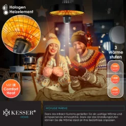 KESSER® Deckenheizstrahler Heizpilz Infrarot-Heizstrahler 2500W Terrassenstrahler Mit Fernbedienung Quarzstrahler | LED Licht | Decke | Infrarotstrahler | Mit Kette + Karabinerhaken Carbon-Heizelement, Farbe:Schwarz -Grünwelt Exporteren Garten-Winkel 47f1dfd48539c59c6b4e4d5e79b1b718