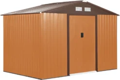 Outsunny Gerätehaus Mit Fundament Geräteschuppen Gartenhaus Garten Schuppen Metall Gelb 277 X 195 X 192 Cm