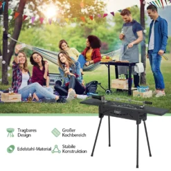 COSTWAY Tragbarer Holzkohlegrill Mit Elektrischer Bratgabel, Leichte Outdoor-Grill, Abnehmbaren Beinen, Campinggrill Für BBQ, Camping, Picknick, Party, Garten, Grillfläche: Ca. 46 X 20 Cm -Grünwelt Exporteren Garten-Winkel 4949f1ec12478ad6d04cc29b6185f8d1