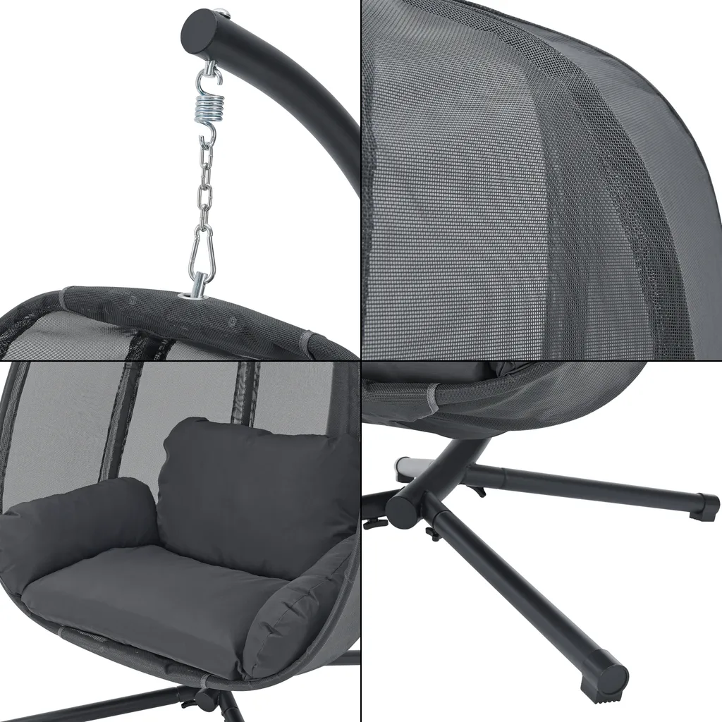 Hängesessel Abegondo Mit Gestell Und Kissen Indoor Outdoor Max. 120 Kg Hängekorb Hängestuhl Für Innen- Und Außen Stahlgestell Dunkelgrau 7 Hängesessel Abegondo Mit Gestell Und Kissen Indoor Outdoor Max. 120 Kg Hängekorb Hängestuhl Für Innen- Und Außen Stahlgestell Dunkelgrau – Bild 7