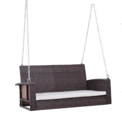 Outsunny Hängebank 2-Sitzer Rattan Gartenschaukel Mit Sitzkissen Hängeschaukel Hollywoodschaukel Schaukelbank Gartenbank Braun 127 X 57,5 X 60 Cm -Grünwelt Exporteren Garten-Winkel 4a44ddd5a47976e7bef1de799c913eac
