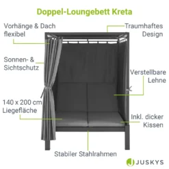 Juskys Doppel Loungebett Kreta - Gartenliege Für 2 Personen - Dach & Rückenlehne Verstellbar - Sonnenliege Für Terrasse, Garten & Balkon - Liege Grau -Grünwelt Exporteren Garten-Winkel 4b0957747810a5f64136b3ab01dbf87b