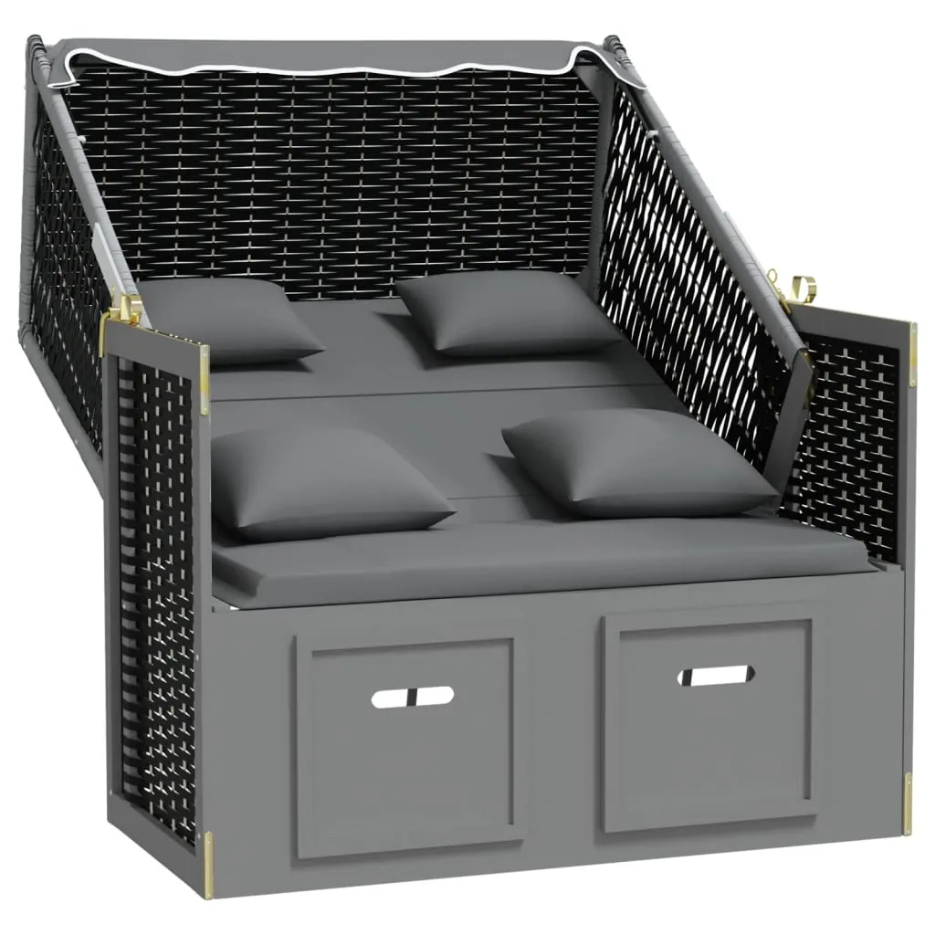 VidaXL Strandkorb Mit Kissen Poly Rattan Massivholz Anthrazit Schwarz 1 VidaXL Strandkorb Mit Kissen Poly Rattan Massivholz Anthrazit Schwarz