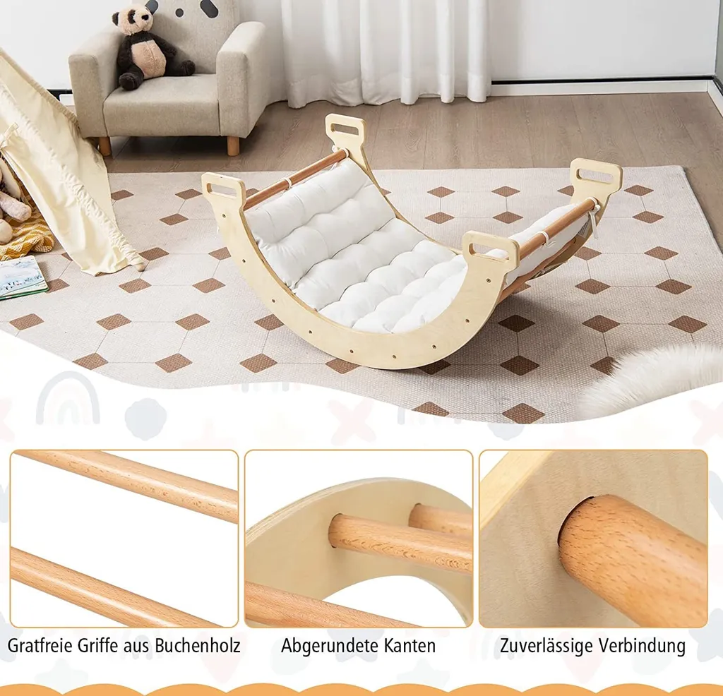 COSTWAY Bogen Mit Weichem Kissen, Kletterbogen Für Kinder Kleinkinder, Bogenwippe Aus Holz, Spielbogen Für Drinnen Und Draußen 6 COSTWAY Bogen Mit Weichem Kissen, Kletterbogen Für Kinder Kleinkinder, Bogenwippe Aus Holz, Spielbogen Für Drinnen Und Draußen – Bild 6