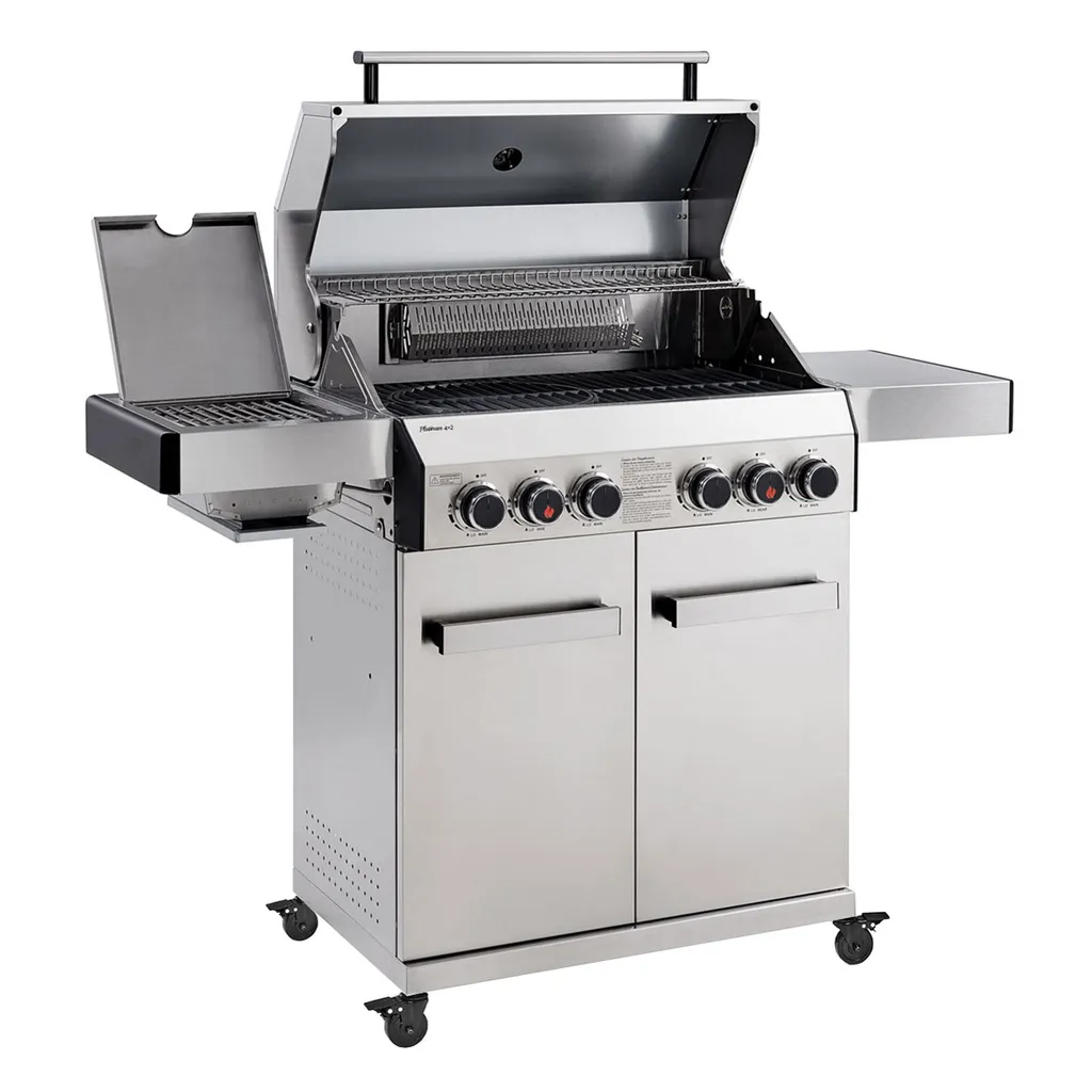 TAINO PLATINUM 4+2 Gasgrill Komplett Edelstahl 4-Brenner Silber Grillwagen BBQ Keramik-Brenner Backburner Sear-Zone Piezozündung Seitenkocher Gusseisen-Roste 3 TAINO PLATINUM 4+2 Gasgrill Komplett Edelstahl 4-Brenner Silber Grillwagen BBQ Keramik-Brenner Backburner Sear-Zone Piezozündung Seitenkocher Gusseisen-Roste – Bild 3