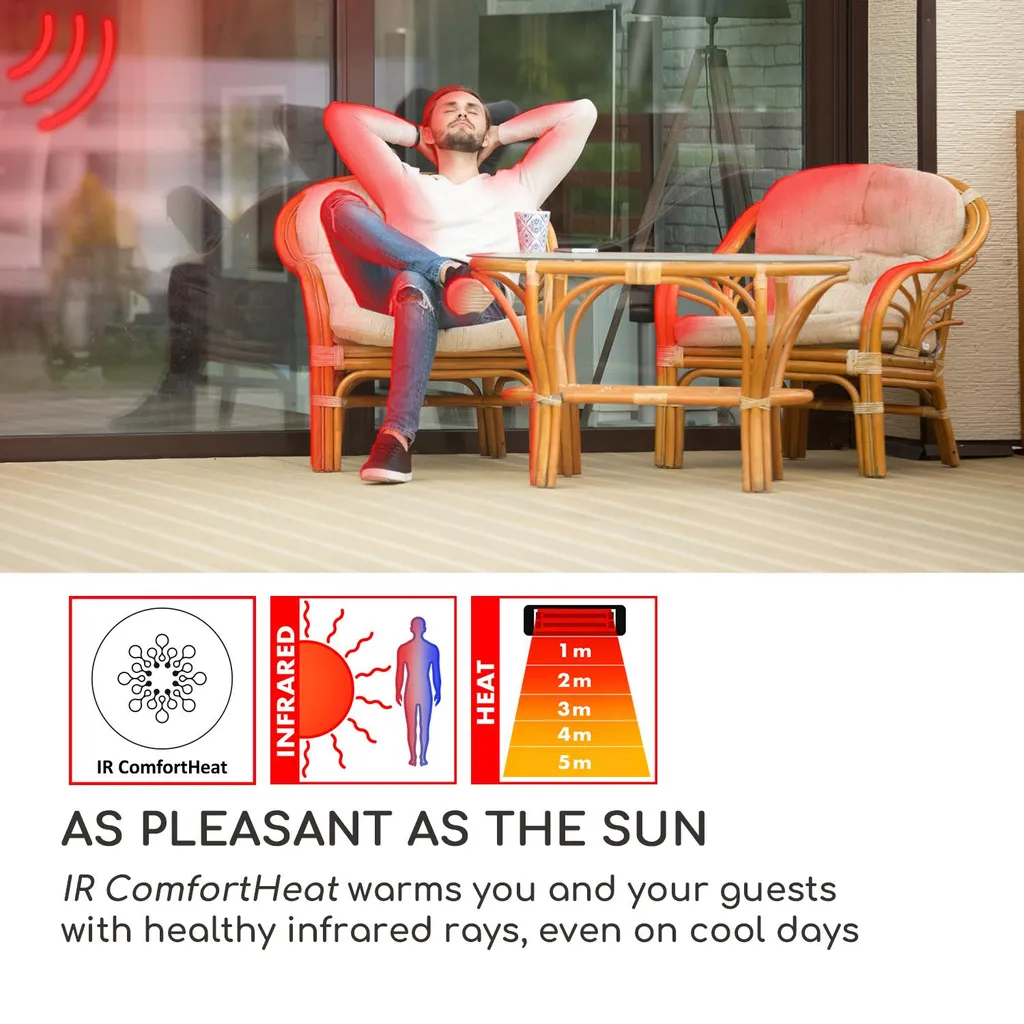 Blumfeldt Cosmic Beam Plus Terrassenheizstrahler Infrarot-Heizstrahler Elektroheizung , Dunkelstrahler , IR Comfort Heat , 2400 W , Thermostat: 5 - 45 °C , IP44 , Timer , Decken- Oder Wandinstallation , Fernbedienung , Aluminiumgehäuse , Weiß 3 Blumfeldt Cosmic Beam Plus Terrassenheizstrahler Infrarot-Heizstrahler Elektroheizung , Dunkelstrahler , IR Comfort Heat , 2400 W , Thermostat: 5 - 45 °C , IP44 , Timer , Decken- Oder Wandinstallation , Fernbedienung , Aluminiumgehäuse , Weiß – Bild 3