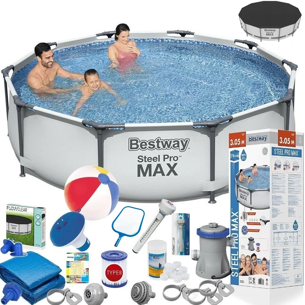 Bestway 56408 Steel Pro MAX Frame Pool 305x76 Schwimmbecken Gartenpool Pumpe Set 1 Bestway 56408 Steel Pro MAX Frame Pool 305x76 Schwimmbecken Gartenpool Pumpe Set