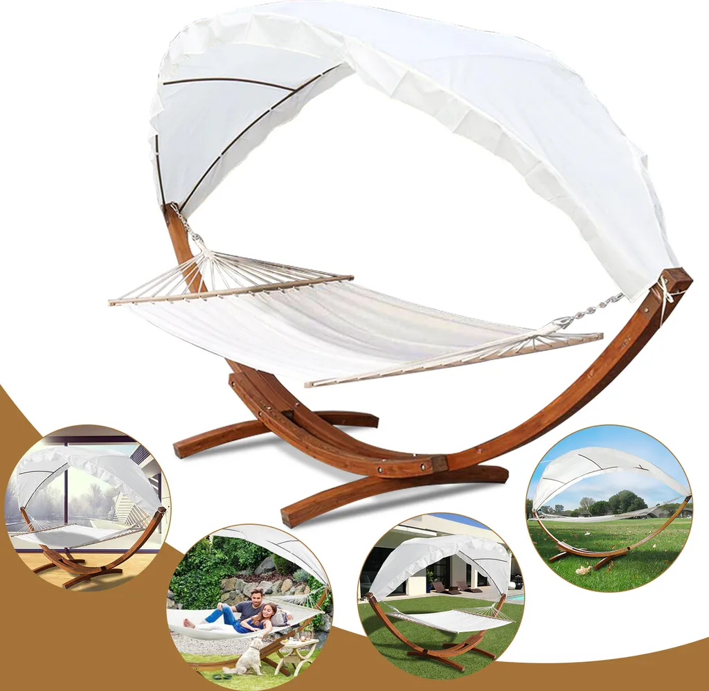 Clanmacy Haengematte Mit Gestell Und Sonnendach, Hammock Aus Wetterfestem Laerchenholz, Bis 200kg, Stabhaengematte Fuer 2 Personen Outdoor Und Indoor 4 Clanmacy Haengematte Mit Gestell Und Sonnendach, Hammock Aus Wetterfestem Laerchenholz, Bis 200kg, Stabhaengematte Fuer 2 Personen Outdoor Und Indoor – Bild 4