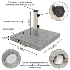 VCM Sonnenschirmständer 30kg Granit Poliert Grau Eckig Edelstahl 45 X45 Cm Griff -Grünwelt Exporteren Garten-Winkel 501d692d4df31b94171dc843ab36f293