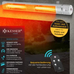 KESSER® Infrarot Heizstrahler 3000W IR-Gastro-Bar Terrassenstrahler Mit Fernbedienung Inkl. Schutzhülle Infrarotstrahler Quarzstrahler Terrassenheizer Wickeltischstrahler Wand-Heizstrahler Black, Leistung:3000W Silber -Grünwelt Exporteren Garten-Winkel 509a2035819bc109633d161f29787fc5